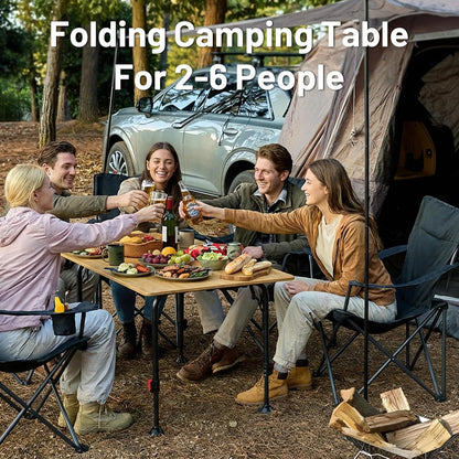 TIMBER RIDGE Bamboo Folding Camping Table, Portable RV Picnic Table | Adjustable Height (18.5"-26.5") & Aluminum Frame, Heavy Duty 220LBS Outdoor Dining for Tailgate Patio, Carry Bag Included