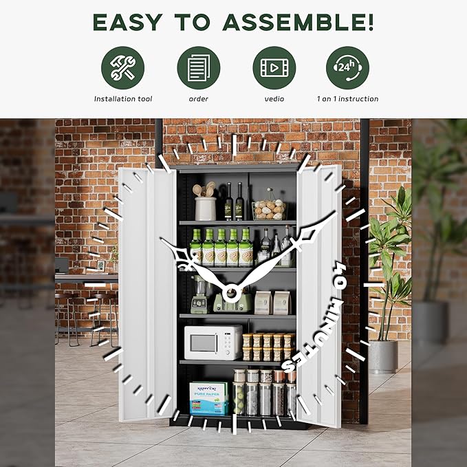 Greenvelly Metal Garage Storage Cabinet with Doors and Adjustable Shelves,72" Steel Lockable File Cabinet for Home Office,Garage,School(Black Grey,36" W x 18" D)