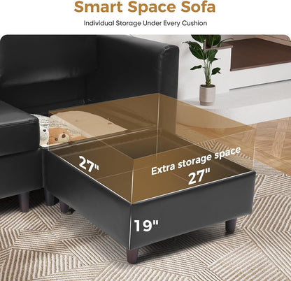 ABCASA Sofa Modular Sectional Faux Leather Sectional Sofa Module Black