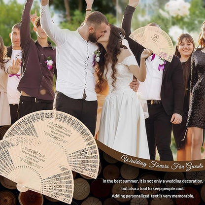 50 PCS Custom Fans Personalized Folding Fans for Line Dancing Wooden Hand Fan Wedding Favors Bulk Fans for Guests Party Event Use (Style03)