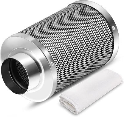 iPower 6 Inch Carbon Filter Odor Control with Australia Virgin Charcoal for Inline Fan Indoor Plants Grow Tent, Reversible Flange, Prefilter Included