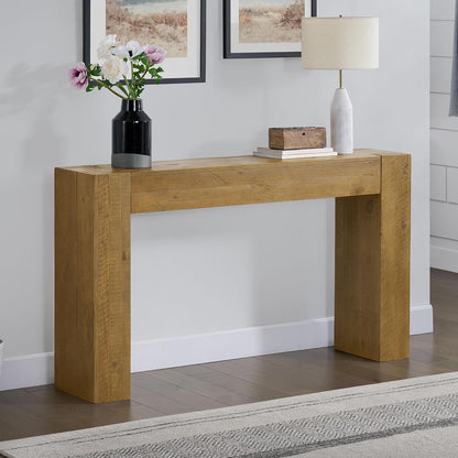 Alaterre Furniture Stockyard Solid Wood Console Table - 56 Inch Modern Farmhouse Entryway Table - Easy Assembly Living Room Furniture for Behind the Couch, Entryway, or Hallway (Oak)