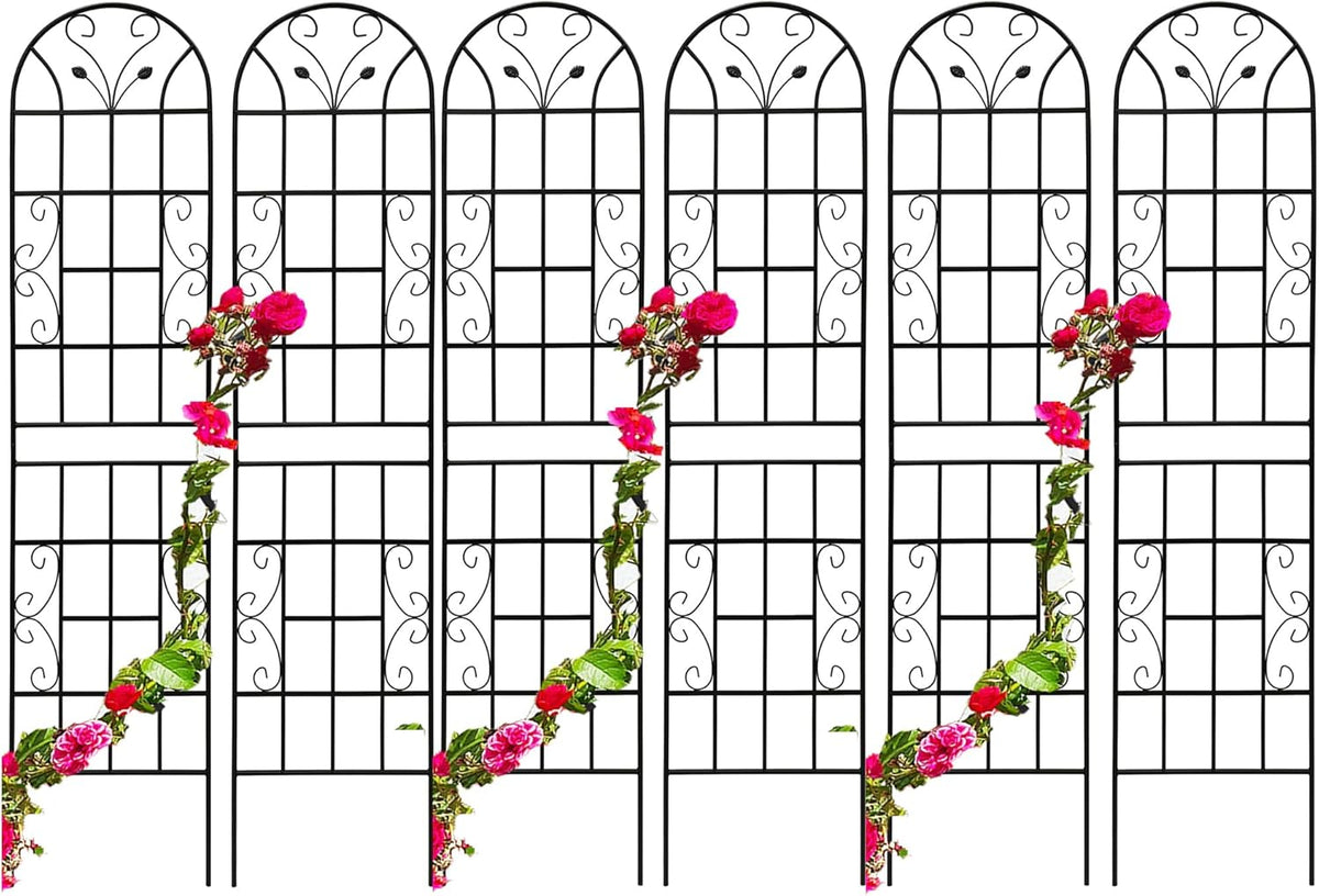 6 Pack Metal Garden Trellis 86.7" Tall Outdoor Climbing Plant Support for Roses, Flowers, Rustproof Durable Black Galvanized Tube, Lawn Garden Fence Decor Screen, 86.7" H