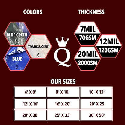 QUEEN OF TARPS | 8x10 Heavy Duty Tarp Waterproof, 120 GSM is 12 MIL, UV/Tear Resistant Tarp, Camping, Outdoor Furniture, Car, Tents, Painting, Firewood Protection | 8x10, Heavy Duty