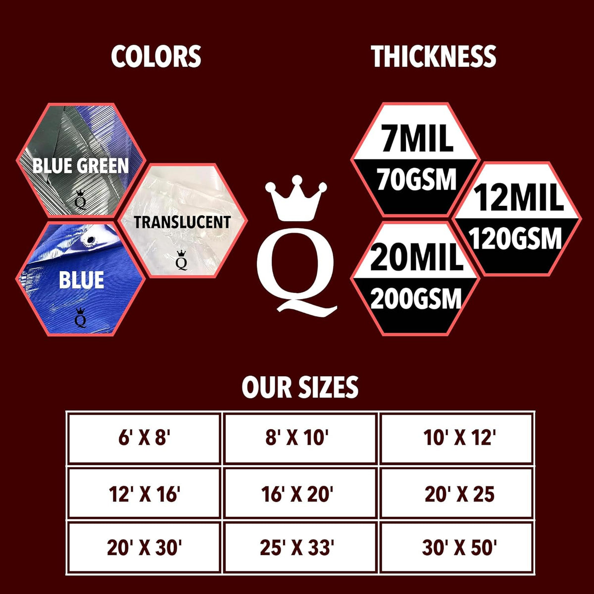 QUEEN OF TARPS | 10x12 Light Duty Tarp Waterproof, 70 GSM is 7 MIL, UV/Tear Resistant Tarp, Camping, Outdoor Furniture, Car, Tents, Painting, Firewood Protection | 10x12, Light Duty