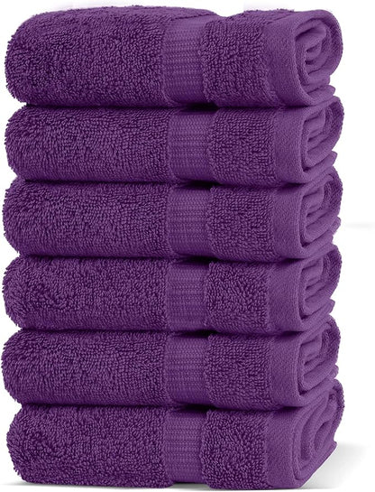 Chakir Turkish Linens 100% Cotton Premium Turkish Towels for Bathroom | 13'' x 13'' (6-Piece Washcloth, Eggplant)