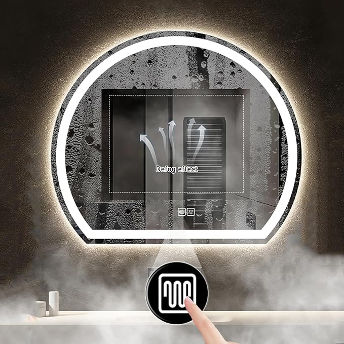 Bathroom Mirror with 3 Colour LED Lights, Lighted Bathroom Makeup Wall Mounted Mirror with Demister Pad, Touch Switch Mirror for Entryway, Bathroom, Vanity(43.3"/110cm)