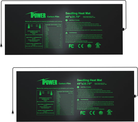 iPower GLHTMTPROLX2 2 Pack Upgraded Carbon Film 48" x 20.75" Seedling Heat Mat Durable Waterproof Indoor Warm Hydroponic Plant Germination Starting Pad