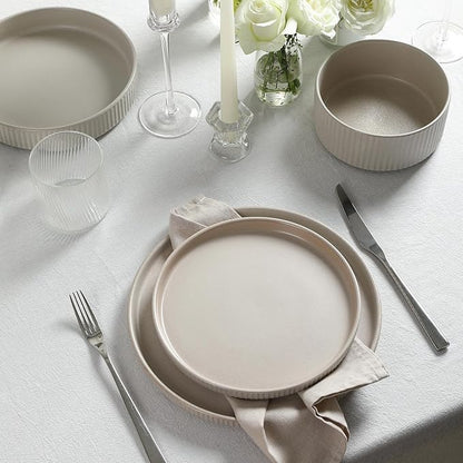Stone Lain Haven Stoneware 16-Piece Dinnerware Set, Plates and Bowls Sets for 4, Dish Set, Includes Dinner sets, Salad Plates, Cereal Bowls, Glassware, Microwave & Dishwasher Safe, Beige