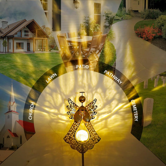 Starryfill Angel Stake Solar Lights with Crackle Glass Globe Waterproof Warm White LED, 40.5 inches Height Metal Bronze Stake Garden Patio Art Decor, Memorial Gift for Mom Women or Friends