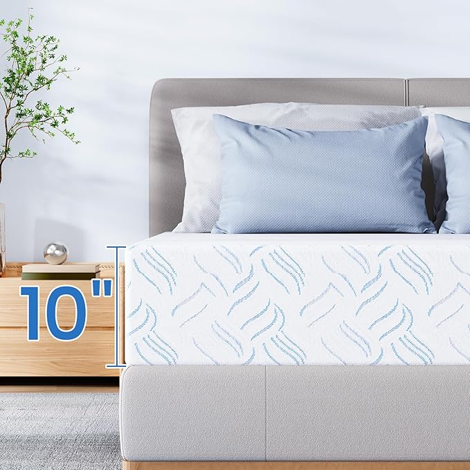 King Memory Foam Mattress, 10 Inch Cooling Gel Bed in a Box, Foam Mattress with Removable Cover No Fiberglass, Support Cool Night Sleep & Pressure Relief, Made in USA, White(80"*76"*10")