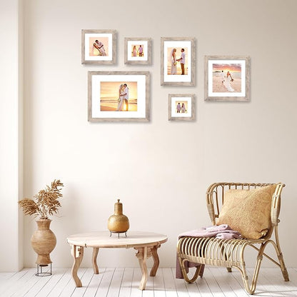 6x6 Picture Frame Set of 4 with High Definition Glass, Smoke Gray Frame Display 4x4 Pictures with Mat or 6 x 6 Without Mat, Wood Square Photo Frame for Wall Mount and Tabletop Display