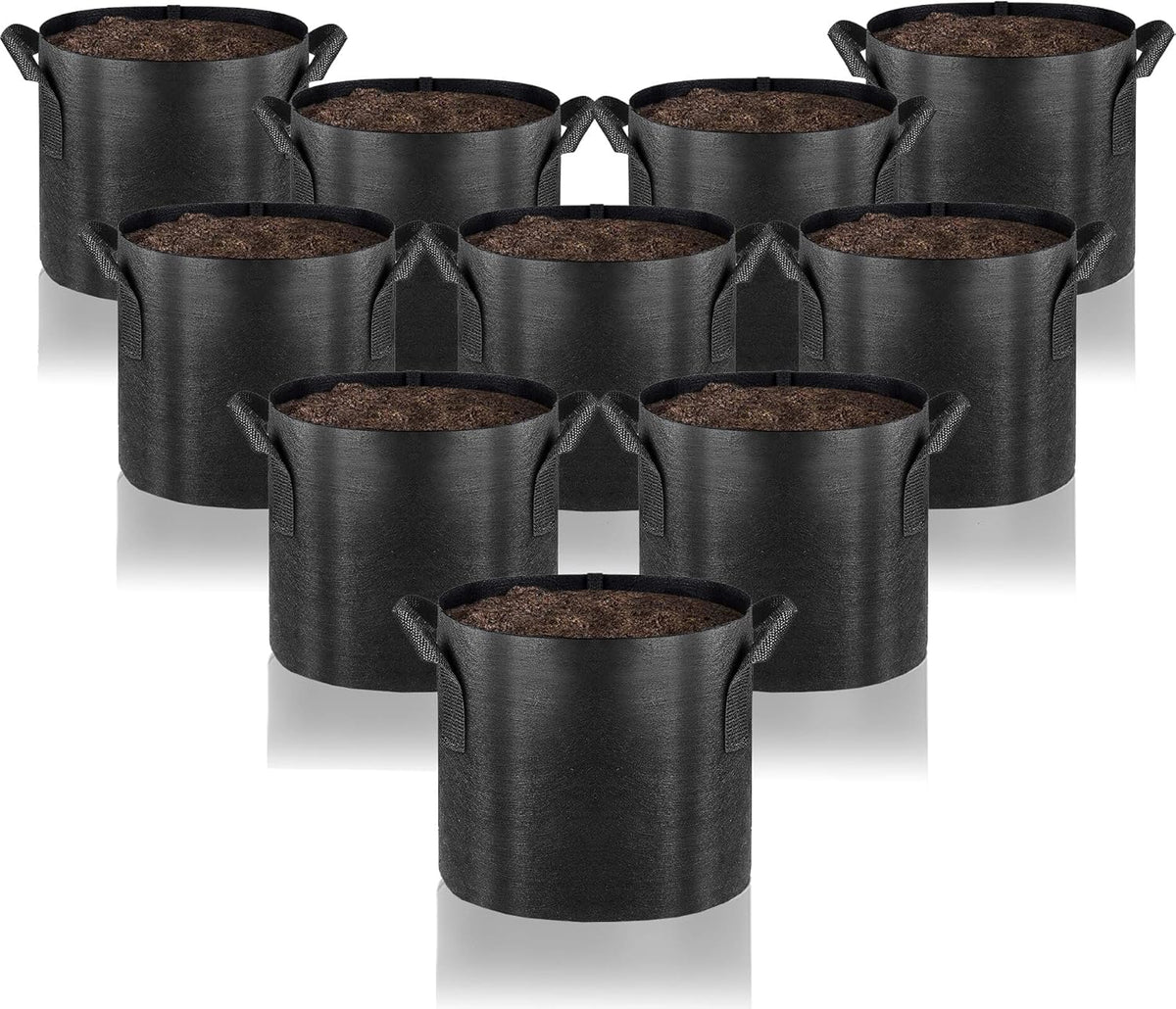 Gardenera Heavy Duty Grow Bags - 10 Pack of 5 Gallon Nonwoven Fabric Plant Pots with Sturdy Handles, Suitable for All Kinds of Plants