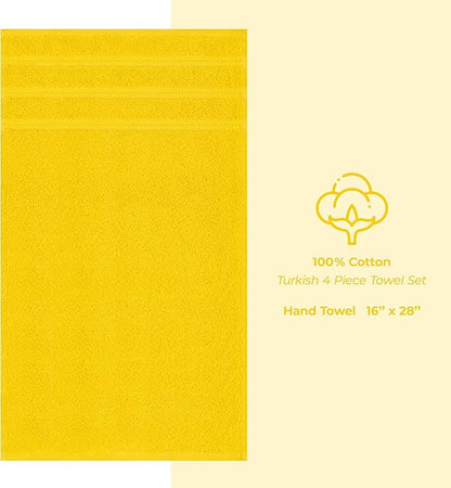 American Soft Linen Luxury Hand Towels for Bathroom, 600 GSM 100% Cotton Turkish 4 Piece Hand Towel Set, 600 GSM Hand Face Towels for Kitchen, Yellow Hand Towels