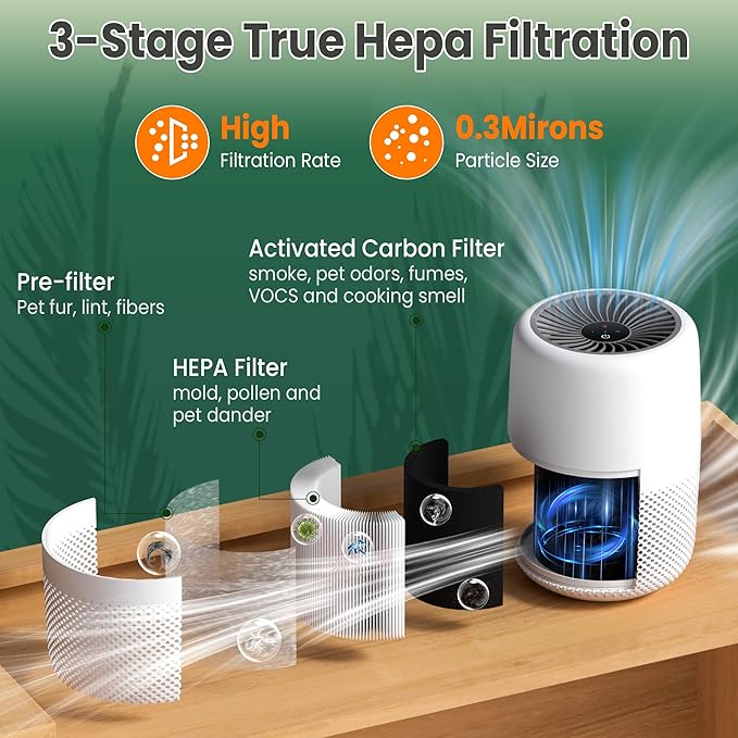 Core Mini Replacement Filter for LEVOIT Air Purifier Core mini-rf, 3-in-1 Pre, H13 True HEPA, Activated Carbon Filtration System, Pack of 3