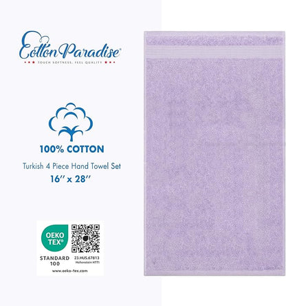 Cotton Paradise Hand Towels for Bathroom, 100% Cotton Turkish 4 Piece Hand Towel Set, Soft Absorbent Face Towels, Lilac Hand Towels