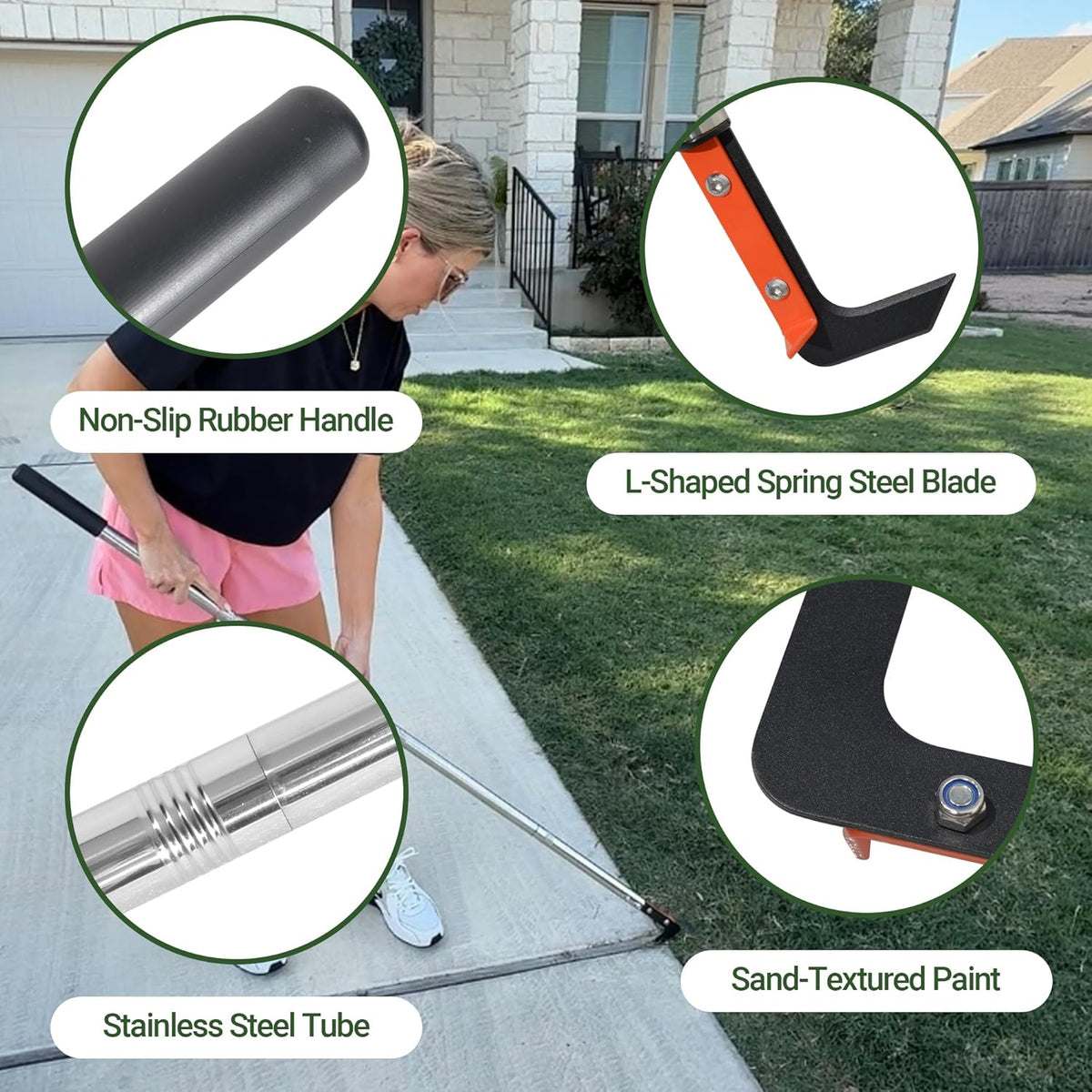 58in Crack Weeder with Spring Steel L-Shaped Blade Adjustable Stainless Steel Handle Garden Crevice Weeding Tool for Sidewalks, Driveways, and Patios