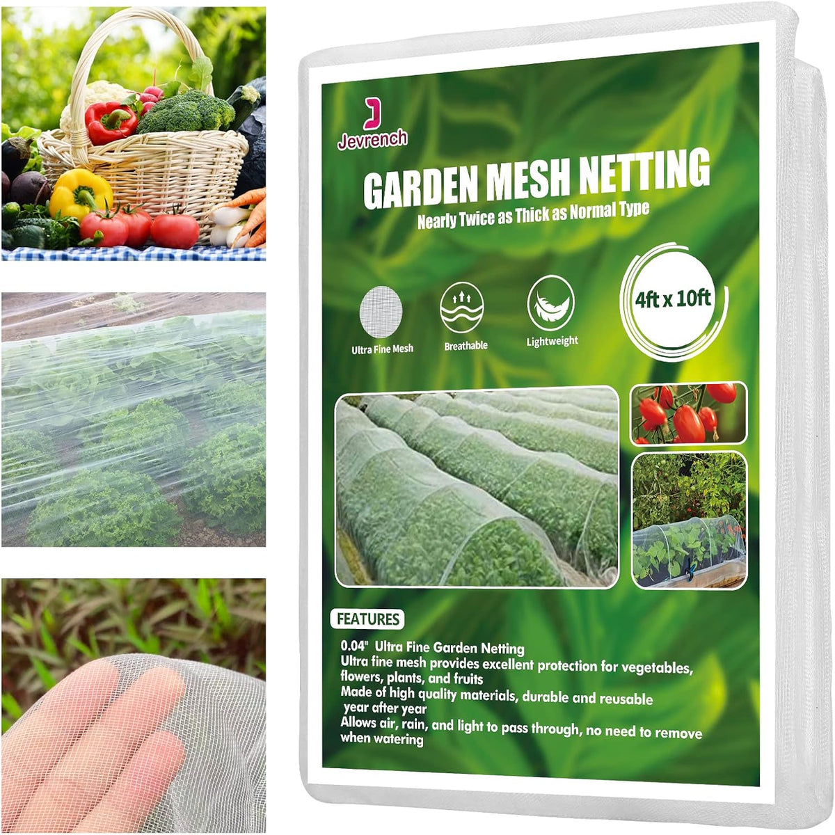 Garden Netting, Jevrench Durable Ultra Fine Garden Netting, Garden Plant Cover Row Cover Makes Plants, Vegetables, Fruits, and Flowers Grow Better (4ft x 10ft)