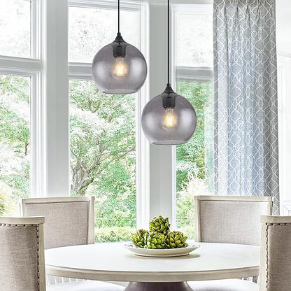 Gray Glass Pendant Lights Kitchen Island Lighting Globe Pendant Light Fixtures Modern Pendant Lighting for Kitchen Island Bedroom Living Dining Room Light Fixture-11.8in