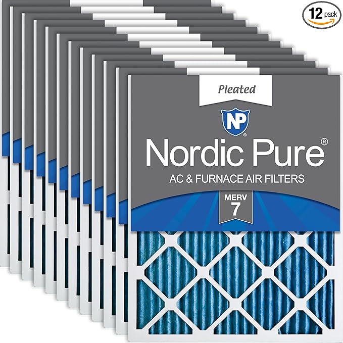 Nordic Pure 18x20x1 (Actual Size: 17 1/2 x 19 1/2 x 3/4) Pleated MERV 7 Air Filters 12 Pack