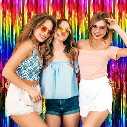 6 Pack Rainbow Foil Fringe Curtains Backdrop, 3.28 x 8.2 Ft Metallic Streamers Tinsel Curtains Background for Photo Booth, Birthday, Weddings, Carnivals, Graduation, Themed Party Decorations