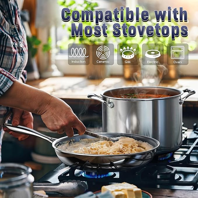 Cooks Standard Multi-Ply Clad Stainless Steel Cookware Set, 9 Piece, Silver
