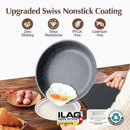 SENSARTE Nonstick Frying Pan Skillet, Swiss Granite Coating Omelette Pan, Healthy Stone Cookware Chef's Pan, PFOA Free (8/9.5/10/11/12.5 Inch) (11 Inch)