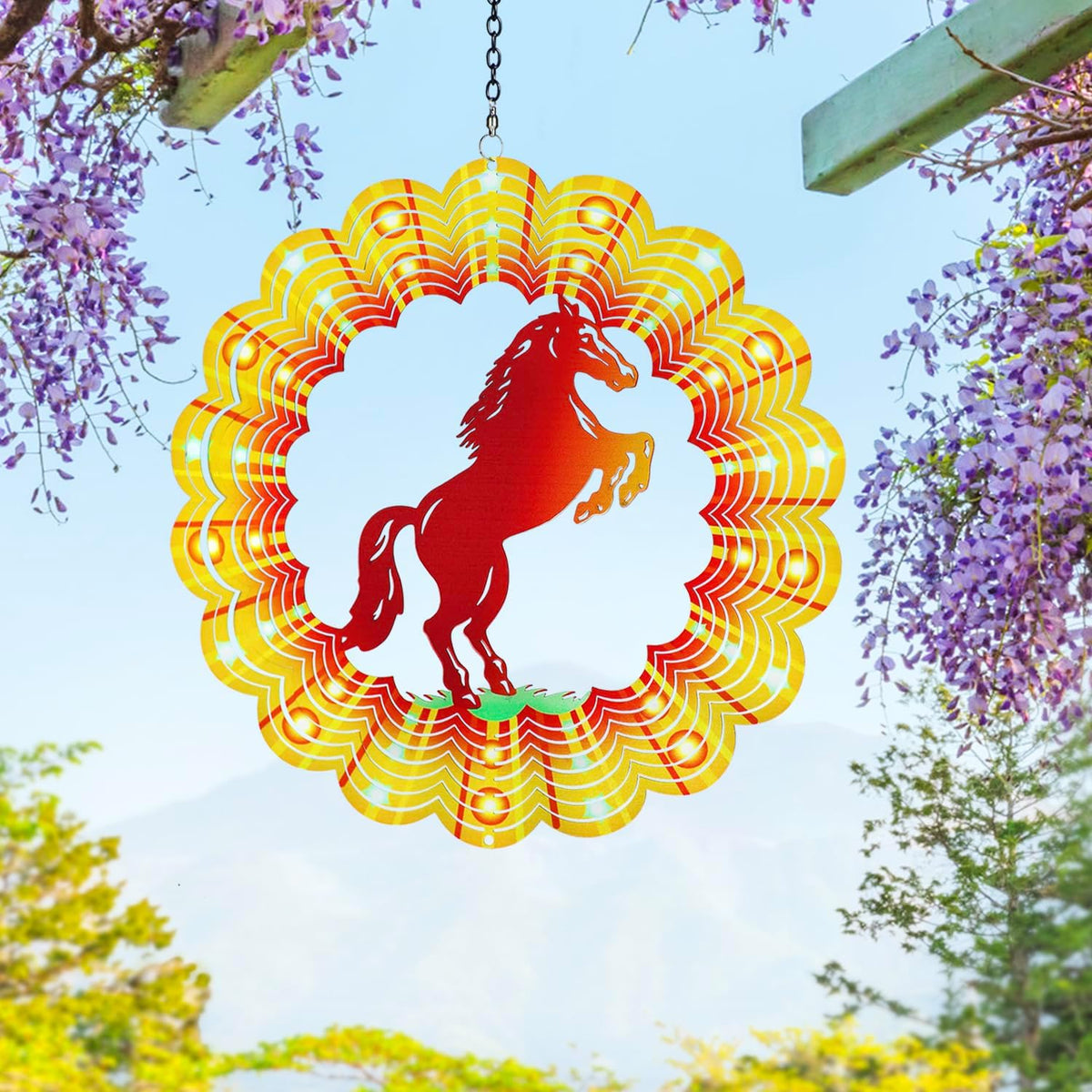Horse Wind Spinners Horse Gifts for Women/Girls/Men 12 inch 3D Stainless Steel Hanging Wind Spinner Metal Wind Catchers Kinetic Sculpture for Indoor/Outdoor Decor, Yard Art, Garden Decorations