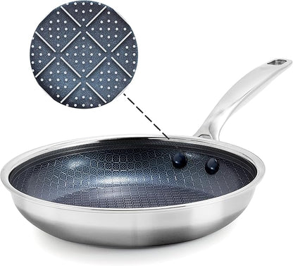 Blue Diamond Hybrid Nonstick Stainless Steel 10” Frying Pan, PFAS-Free Ceramic Diamond Surface Skillet, Diamond Bond Powerful Searing, Dishwasher Safe, Stay-Cool Handle, Induction Ready, All Cooktops