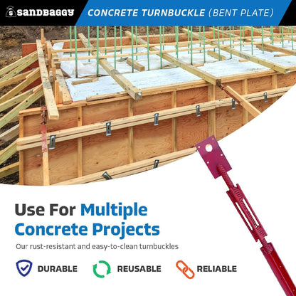 Sandbaggy Concrete Turnbuckle Form Aligner with 5" x 3" Bent Plate (35" - 37.5" Length) - Rust Resistant Steel - Adjustable Wall Brace - Aligns & Plumbs Form Walls, Columns, or Beams (35 inches, 15)