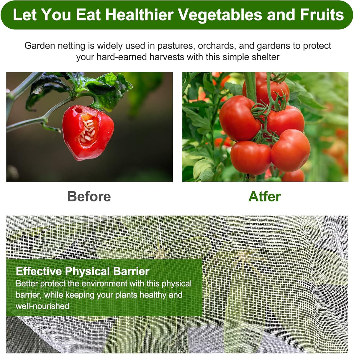 Garden Netting, Jevrench Durable Ultra Fine Garden Netting, Garden Plant Cover Row Cover Makes Plants, Vegetables, Fruits, and Flowers Grow Better (8ft x 25ft)
