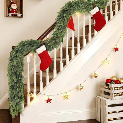Christmas Cedar Garland - 9ft Artificial Cedar Garland Faux Lush Green Fake Pine Needles for Fireplace,Table,Window,Stairs,Mante,Holiday Indoor Outdoor Xmas Decor(2PCS)