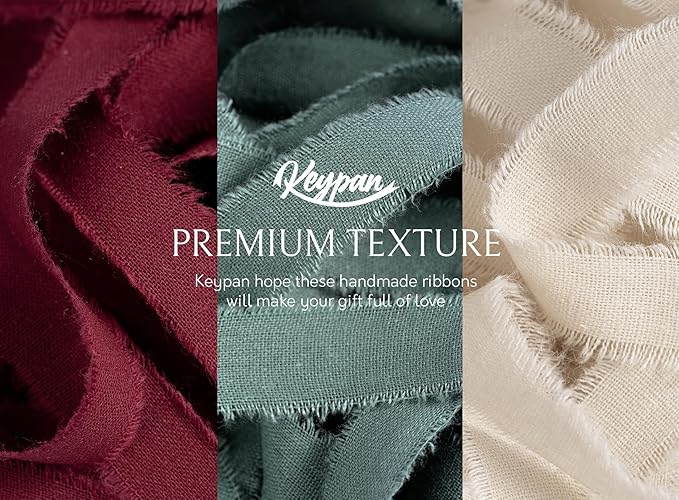 Christmas Ribbon Set 5/8" x 21 Yards with Frayed Fringe Fabric Cotton Ribbons for Gift Wrapping Wedding Invitations Flower Bouquet Baby Shower