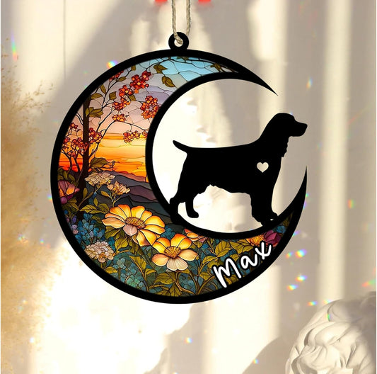 Personalized Dog Memorial, Custom Name English Springer Spaniel Dog Christmas Ornament with Name, Custom Breeds, Pet Loss Light Catcher, Gifts for Lovers Loss of Pet Sympathy on Mothers Day Christmas