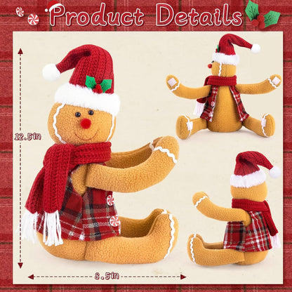 Gingerbread Tree Topper, Cute Plush Stuffed Gingerbread Hugger Decor GingerbreadS Christmas Decorations for Christmas Tree Curtain Wine Bottle Holiday Home Decor