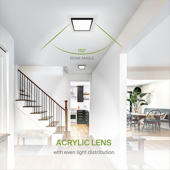 ASD LED 12" Square Flush Mount Ceiling Light Fixture, Low Profile Surface Lighting | 5CCT, Dimmable, Ultra-Thin, ETL Listed | 24W 1700LM 2700-6000K 120V | Kitchen, Hallway Lamp | Black, 4 Pack