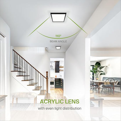 ASD LED 12" Square Flush Mount Ceiling Light Fixture, Low Profile Surface Lighting | 5CCT, Dimmable, Ultra-Thin, ETL Listed | 24W 1700LM 2700-6000K 120V | Kitchen, Hallway Lamp | Black, 4 Pack