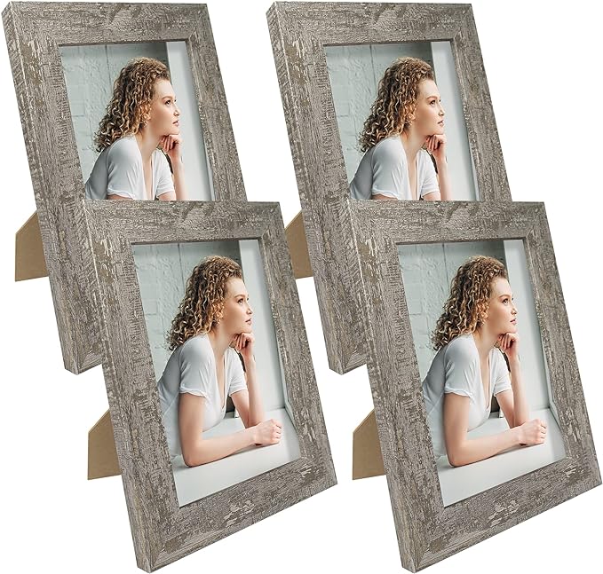5x7 Picture Frame Set of 4, High Definition Glass Distressed Moss Green Frame, 5 x 7 Wood Photo Frames for Tabletop Display and Wall Mounting