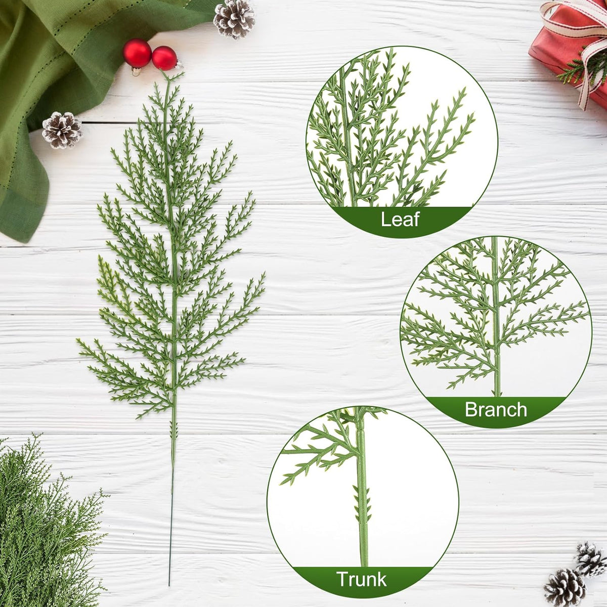 Hananona 120 Pcs Artificial Faux Greenery Sprigs and Twigs - Pine and Cedar Stems for Christmas Holiday DIY, 120 Pieces, Green