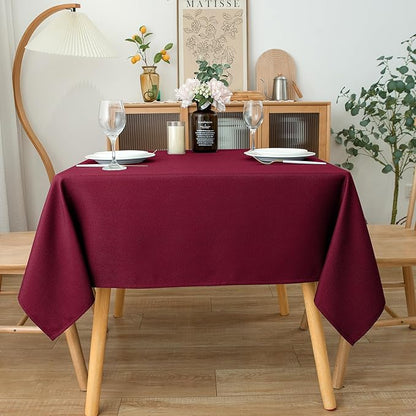 Biscaynebay Textured Fabric Christmas Square Table Cloth 90x90 Inch, Burgundy Water Resistant Tablecloths for Dining, Kitchen, Wedding, Parties etc. Machine Washable