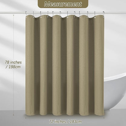 Shower Curtain Taupe Waffle Textured, 256GSM Heavy Duty Weighted Fabric Shower Curtains, Hotel Quality Luxury Polyester Water Repellent Bathroom Curtain with 12 Hooks, 72Wx78H