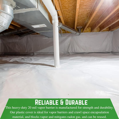 Farm Plastic Supply Crawl Space Vapor Barrier, 20 mil - Thick Plastic Sheeting, Drop Cloth Moisture Barrier for Crawl Space Encapsulation, Heavy Duty Polyethylene, Black & White Panda Film (12' x 75')