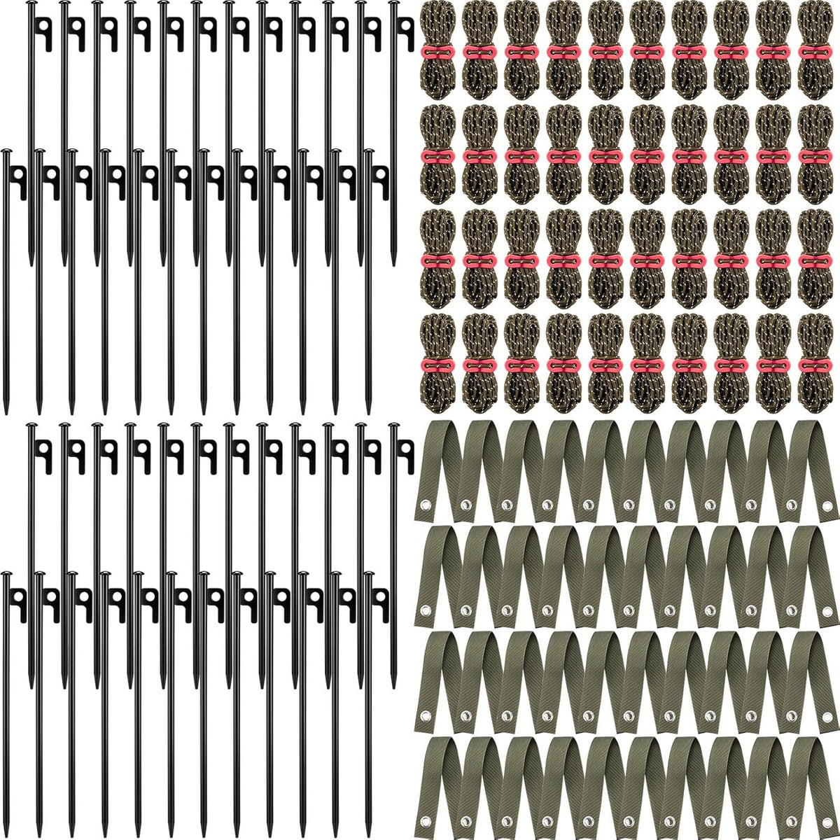 Suzile 120 Pcs Tree Stake Kit, Heavy Duty Tree Staking and Supports for Leaning Trees Include 11. 8'' Steel Stakes 15. 8'' Support Straps 13. 12 ft Rope for Anchoring Hurricane Protection (Army Green)