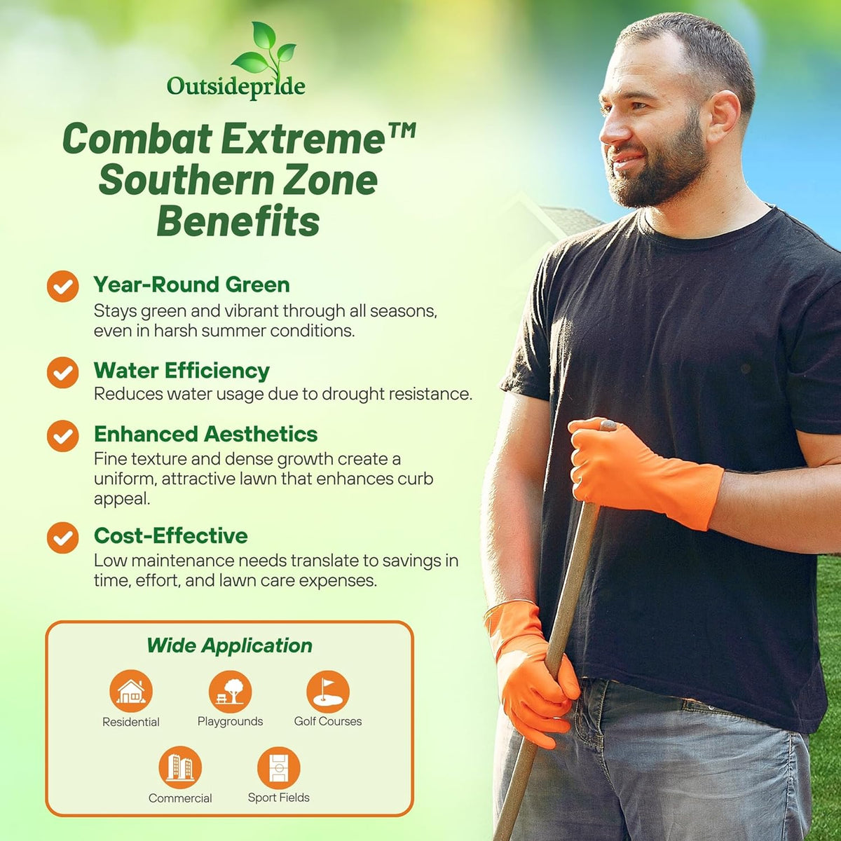 Outsidepride Combat Extreme Southern Zone Grass Seeds for Lawn - 25 lbs. SPF 30 Heat & Drought Tolerant Mix of Turf Type Fescue & Hybrid Bluegrass Seed with OptiGrowth Coating Enhanced Germination