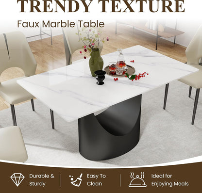 55" Modern Dining Table for 4-6, White Rectangle Dining Table, Sintered Stone Dining Tabletop with U-Shape Carbon Steel Pedestal (Table Only)