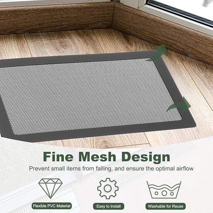 YOKIVE 6 Pcs Magnetic Floor Vent Covers, Floor Register Cover PVC Mesh Air Vent Screen Filters, Great for Home Floor, Wall, Ceiling, Catch Debris Hair Dust (Black, 15-Inch x 8-Inch)