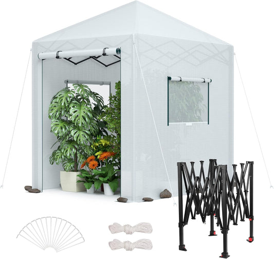 WORKPRO Greenhouse, 94" x70" x98" Instant Pop-up Heavy Duty Gardening Green House Canopy with Robust PE Cover, Indoor Outdoor Plant House Shed with Roll-up Entry Doors and 2 Screen Windows