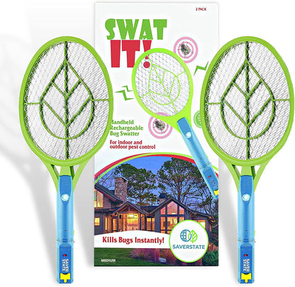 SWAT IT! Bug Zapper Rechargeable Bug Zapper Racket, 4000 Volt, USB Charging Cable, 2 Pack (Medium)