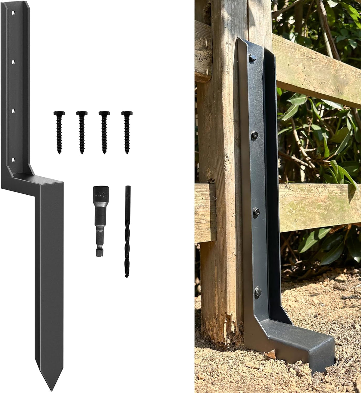 Fence Post Repair Kit - Thickened 11-Gauge Steel Anchor & Stakes to Fix Broken/Leaning 4x4/6x6 Wood Post Support (Heavier at 5.47 lbs, 1-Pack)