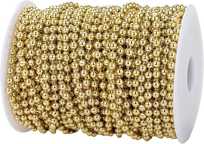 5mm Crafts Faux Pearl Beads Garland Pearl Bead Roll Strand of Pearls to Decorate Floral Centerpieces Wedding Party Favor Christmas Tree(99Feet Gold)